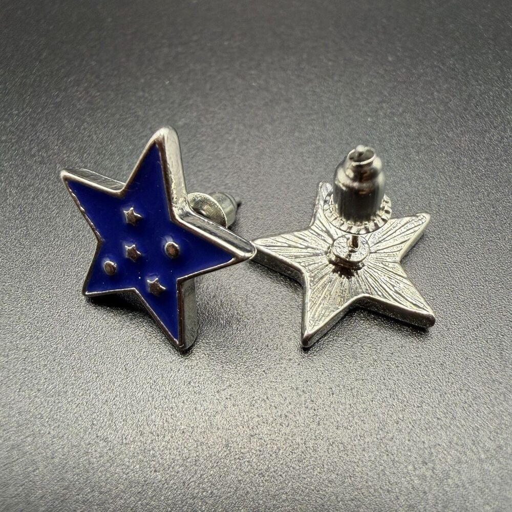 Patriotic USA Blue Enamel 5 Star Silver Tone Stud Earrings Brand New Jewelry